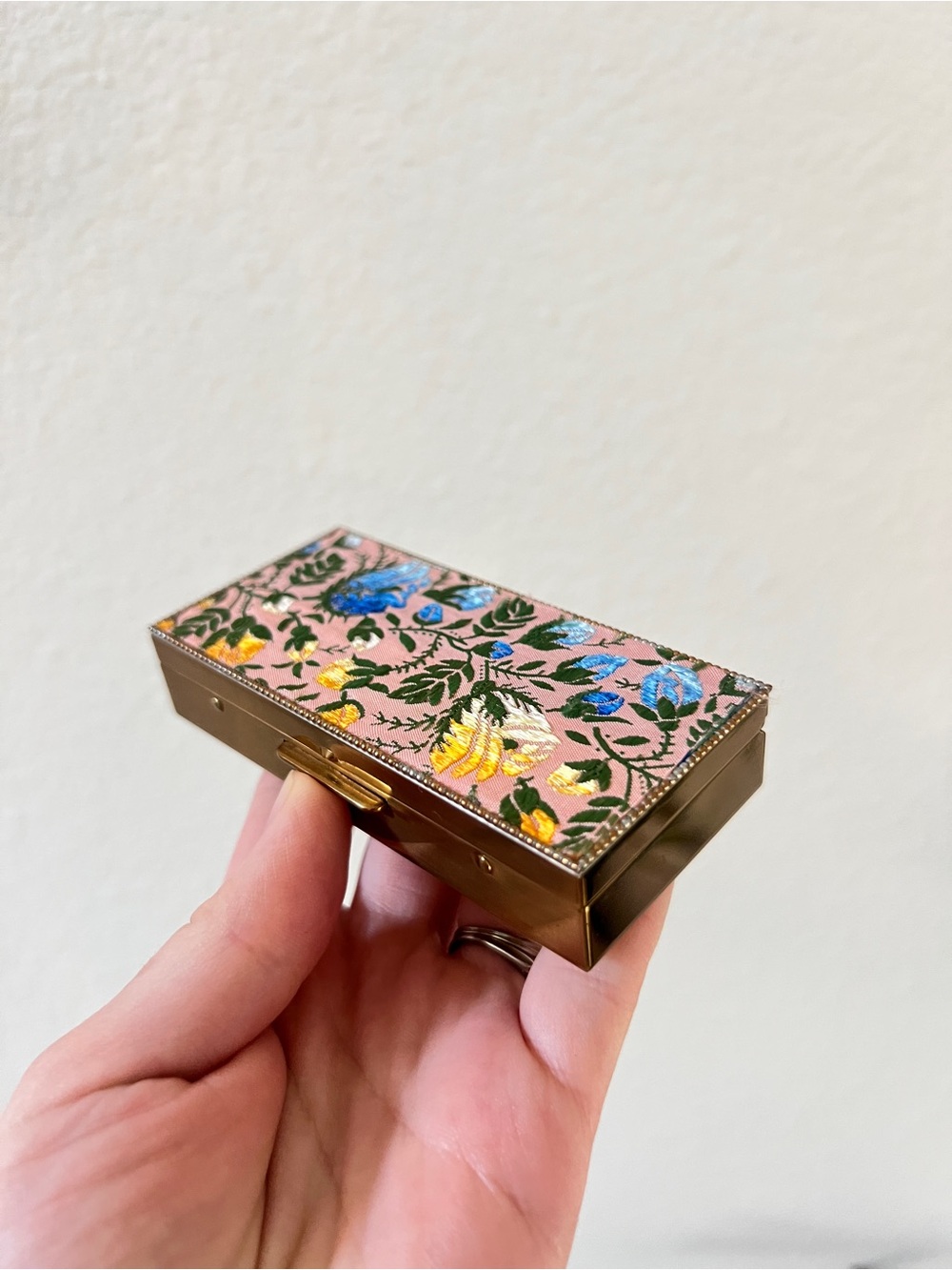 Vintage 1950s-60s Petit Point Floral Embroidered Trinket Box